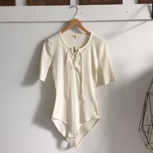 NWT Madewell Ribbed Lace-Up Bodysuit